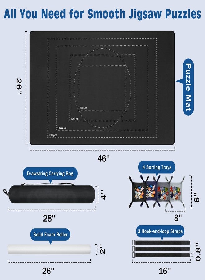 MoKo Jigsaw Puzzle Matt Rollup, 46" x 26" Puzzle Saver Pad with 4 Sorting Trays & Travel Storage Bag, Portable Puzzle Keeper Up to 1500 Pieces, Non-Slip Rubber Bottom & Smooth Surface - Image 2